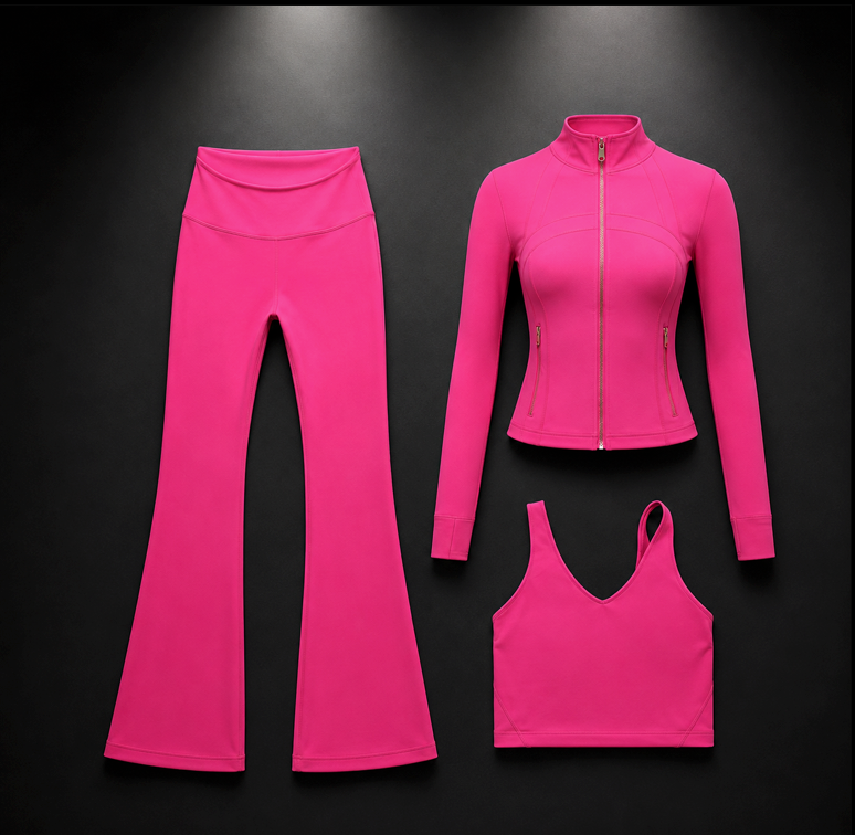💖 Lululemon Hot Pink Jacket + Flare Legging + Tank 3pcs Set💖